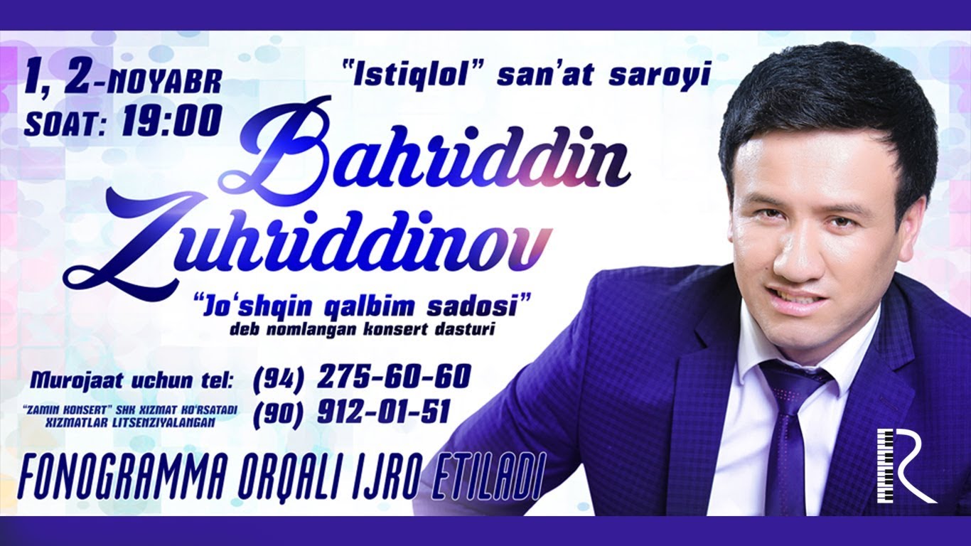 O'zbek Konsert 2015 Bahriddin Zuhriddinov Jo'shqin Qalbim Sadosi Nomli Konsert Dasturi смотреть онлайн